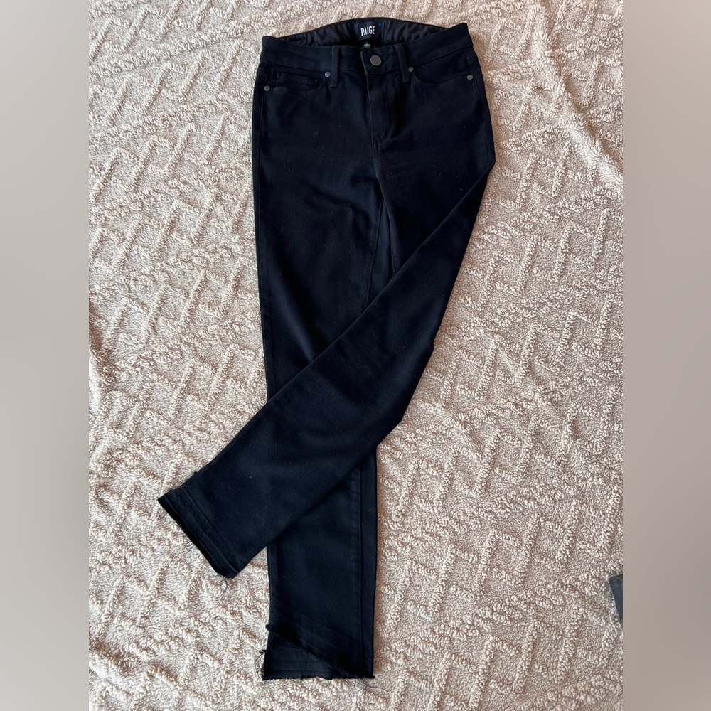 Black PAIGE Transcend Hoxton High Waist Undone Hem Skinny Jeans